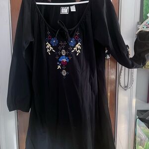 Boho hippie sheik Embroidered Black flair cotton Dress